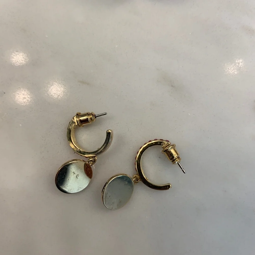 Kate Spade Pink Pavé Crystal Drop Earrings Gold Tone